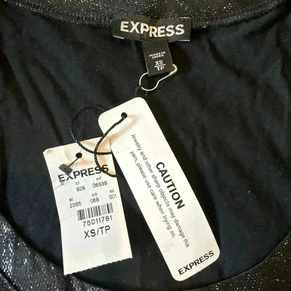 NWT Women's Express Black Glitter Metallic Sparkle Crew Neck Tank Top Size XS - Picture 3 of 3